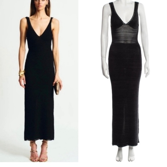 Torn by Ronny Kobo Madi Open-Back Knit Crochet Maxi Dress Black Size M - Picture 1 of 16